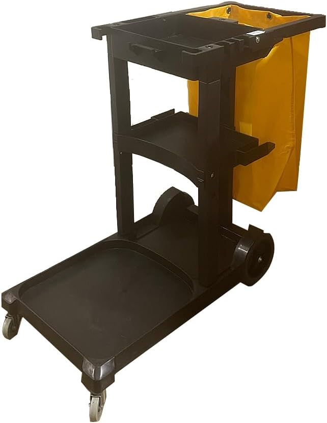Janitor Cleaning Cart, 3-Shelf Cleaning Cart, with Vinyl Bag Black Color - Poueer