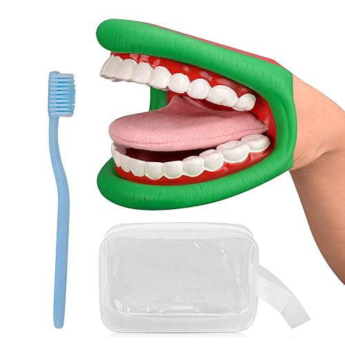 Ultrassist Mouth Hand Puppet Medium Size with Tongue for Kids Green Color, Mouth Puppet for Speech Therapy, Include Toothbrush - Poueer