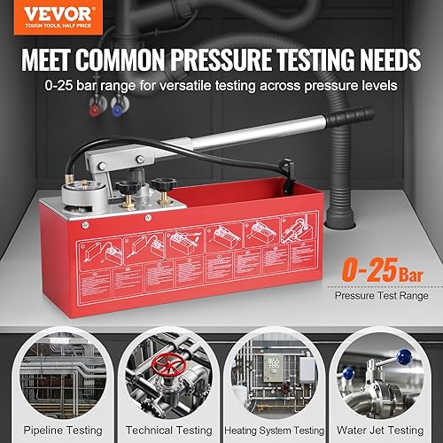 VEVOR Test Pump, Pressure Test Pump, Filling Pump, Pressure Test Pump, Hydrostatic Test Pump, Hydraulic Pressure Test Pump, 25 Bar / 2.5 MPa Water Pressure Tester, 12 L Tank Volume - Poueer
