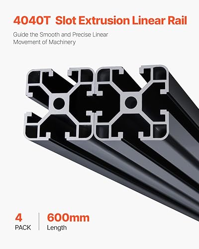 VEVOR 4PCS 47.2 in (1200mm) T Slot 2020 Aluminum Extrusion Profile, European Standard Anodized Linear Rail, High-Strength Extruded Aluminum Rail for 3D Printer, CNC Machine DIY, Laser Engraving, Black - Poueer