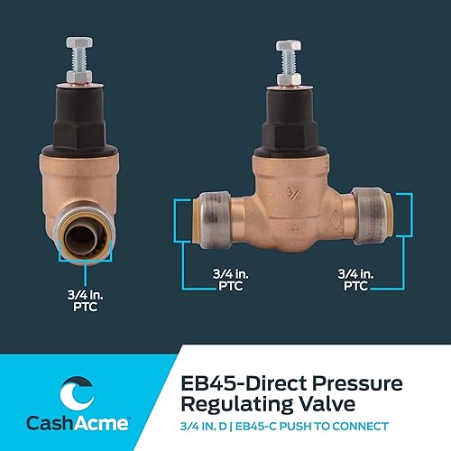 SharkBite 3/4 Inch EB45 Direct Pressure Regulating Valve, Push to Connect Brass Plumbing Fittings, PEX Pipe, Copper, CPVC, PE-RT, HDPE, 23808-0045 - Poueer
