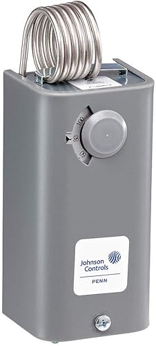 JOHNSON CONTROLS A19BBC-2 1 3/8' X 2 1/4' COILED BULB AND CAPILLARY, 24 TO 277VAC, -30 TO 100 DEGREE F SETPOINT RANGE, 3-12 DEGREE F ADJUSTABLE DIFFERENTIAL, AUTOMATIC RESET, COILED BULB SPACE TEMPERA - Poueer