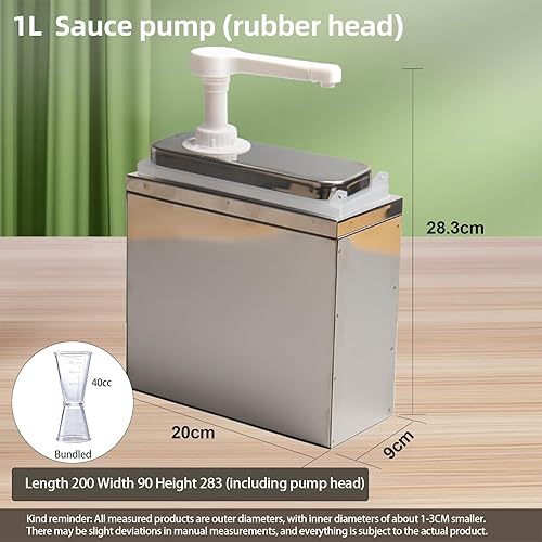 Condiment Pump Dispenser, Stainless Steel Ketchup Pump Dispenser with Measuring Jigger Set-Detachable Leak-Proof Design|for Sauce Honey Syrup Dressing|Commercial & Home Kitchen Use (2L-4jars) - Poueer