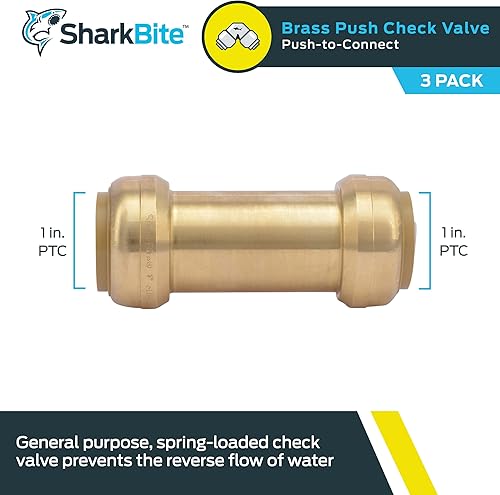 SharkBite 1 Inch Check Valve, Push to Connect Brass Plumbing Fitting, PEX Pipe, Copper, CPVC, PE-RT, HDPE, U2020-0000LFA - Poueer