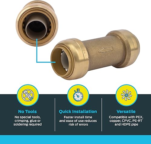SharkBite 1 Inch Check Valve, Push to Connect Brass Plumbing Fitting, PEX Pipe, Copper, CPVC, PE-RT, HDPE, U2020-0000LFA - Poueer