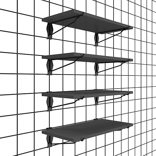 HUHOLE Gridwall Shelves 4 Pack, 16'x 8' Wooden Grid Wall Shelves,12pc Gridwall Accessories for Garage, Craft Rooms, Retail Stores, and Office – 8 Inch Gridwall Shelf Ideal for Organized Display - Poueer