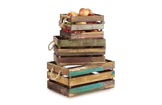 G.E.T. Reclaimed Wood Fruit/Veg.E.T.able Crates with Rope Handles, WB-1-SET-RWD (Set of 3) - Poueer