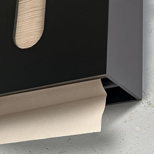 eBun Bamboo Folded Paper Towel Holder – Wall Mount & Countertop Paper Towel Dispenser for Bathroom, Kitchen & Office – Fits C-Fold, Multifold, Z-Fold Towels – Rustic Modern Design, Black - Poueer