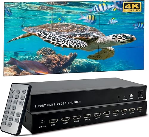 4K ICUIXIAN 9-Channel Video Wall Controller 3x3 1920P@60Hz Video Wall Processor 1HDMI Input/9HDMI Output for 9 TV Splicing, 3x3, 2x4, 2x3,3x2 2x2,1x9,x1x8,1x6 Mode - Poueer