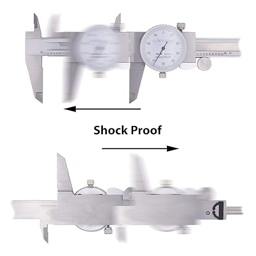 DDLR-0805 Pro Dial Caliper 0-8 Inch Double Shock Proof Stainless Steel Body SAE Measuring Tool - Poueer