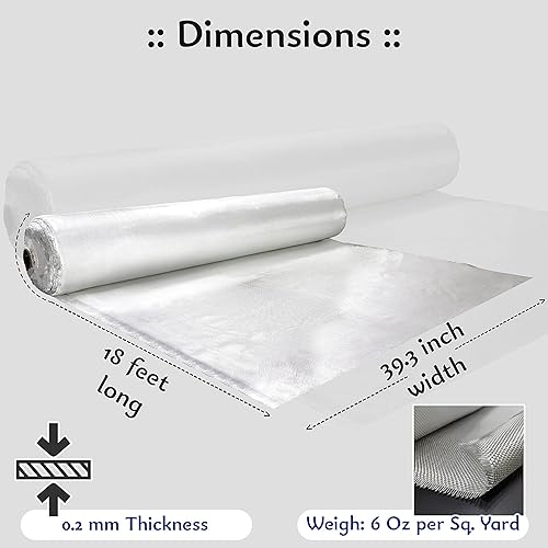 1 Pc Fiberglass Cloth 6 Oz - 39.3 Inches x 36 Feet / 12 Yd Long - E-Glass Plain Weave - Fiberglass Sheet - Fiberglasses Cloth - Woven Fabric for Boat RC Plane Auto Car Surfboard Tub Pool Repair - Poueer