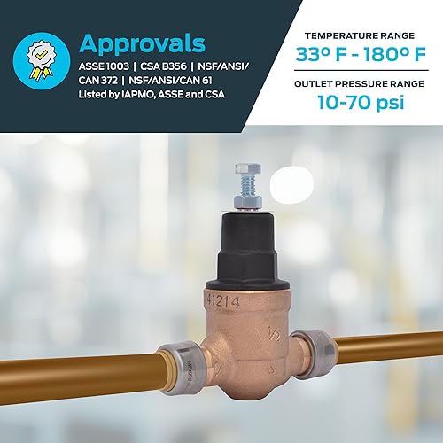 SharkBite 3/4 Inch EB45 Direct Pressure Regulating Valve, Push to Connect Brass Plumbing Fittings, PEX Pipe, Copper, CPVC, PE-RT, HDPE, 23808-0045 - Poueer