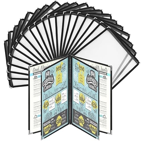 20 Pack Restaurant Menu Covers Clear Café Menu Holder Double-Stitched Edges 4 Page/8-Views Menu Book Reusable Menu Sleeves for Restaurant, Café, Bar, Easy-Insert Design - Poueer
