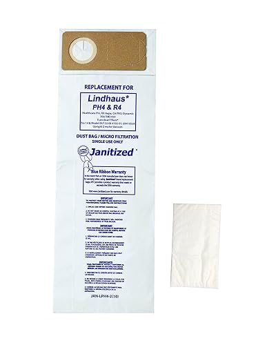 Janitized JAN-LPH4-2(10) Paper Premium Replacement Commercial Vacuum Bag for Euroclean Pro, Lindhaus Healthcare Pro, RX HEPA,CH Pro, Dynamic Vacuum Cleaners (10-10 Packs) - Poueer