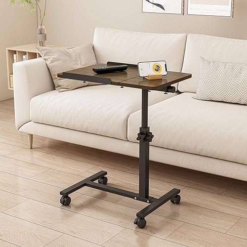 Over The Bed Table with Wheels Rolling Cart Tilting Sofa Laptop Stands Hospital Tray Medical OverbedTables-Black - Poueer