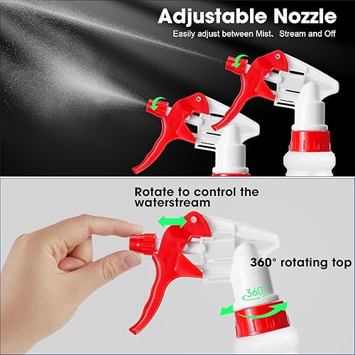 Gerrii 12 Pcs Plastic Spray Bottles with Adjustable Nozzle and Label for Cleaning 24 oz Anti Leak HDPE Spraying Bottles Empty Water Squirt Bottle (Red) - Poueer