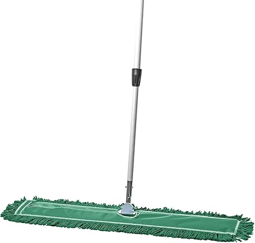 Commercial Dust Mop & Floor Sweeper, 24 in. Dust Mop for Hardwood Floors, Reusable Dust Mop Head, Extendable Mop Handle, Industrial Dry Mop for Floor Cleaning & Janitorial Supplies, Green - Poueer