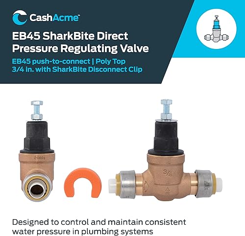 SharkBite 3/4 Inch EB45 Direct Pressure Regulating Valve, Push to Connect Brass Plumbing Fittings, PEX Pipe, Copper, CPVC, PE-RT, HDPE, 23808-0045 - Poueer