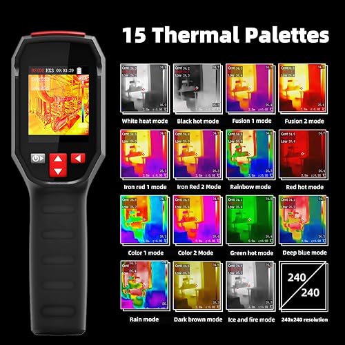 BSIDE Thermal Imaging Camera 240 x 240 Resolution Handheld Infrared Camera, 15 Thermal Palettes with 320 x 240 Full-Viewing TFT LCD for Home Inspection HVAC Electrical, 25Hz Refresh Rate, -4℉~1022℉ - Poueer