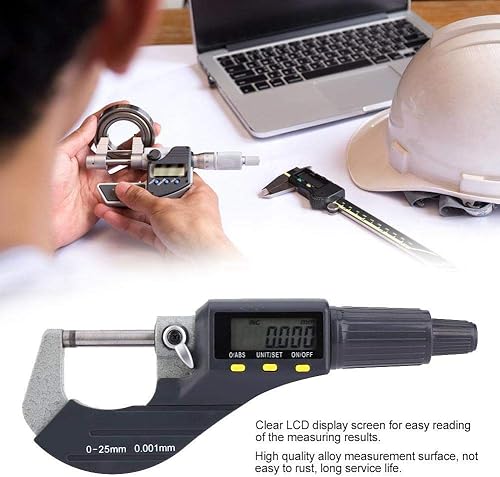 Digital Micrometer 0.00005'/0.001mm Outside Micrometer Caliper Gauge Electronic Digimatic Micrometer Thickness Measuring Resolution Thickness Gauge with Protective Case(0-25mm) - Poueer