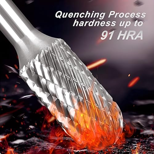 Carbide Burr Set 10pcs Die Grinder Bits 1/4'(6.35MM) Shank Double Cut Tungsten Carbide Rotary Burr Compatiable with Most Rotary Tools for Die Grinder Steel Welds Wood Carving Cutting Polishing - Poueer