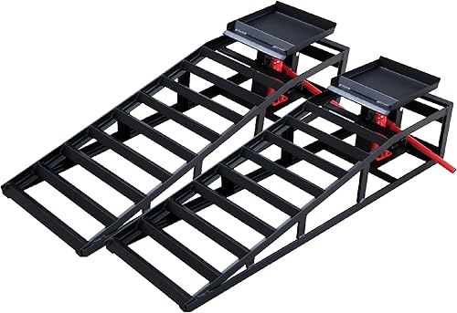 2 Pack Hydraulic Car Ramps 5T 11000lbs Low Profile Car Lift Service Ramps Truck Trailer Garage,Height Hydraulic Vehicle Ramps, Lift Height 9.8-15 Inches -Black - Poueer