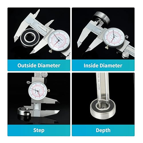 Dial Caliper 6' 150mm Dual Reading Scale Metric System 6' Maximum Measuring 0.001' Graduation Interval (6 inch / 150mm Dual Reading Scale) - Poueer