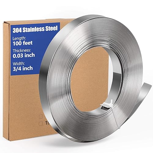 Stainless Steel Strapping Banding Roll - 3/4''W x 0.03''T x 100feet Metal Package Strapping Coil, Portable Strong S304 Stainless Steel Cable Tie for Heavy Loads(Carton Box) - Poueer
