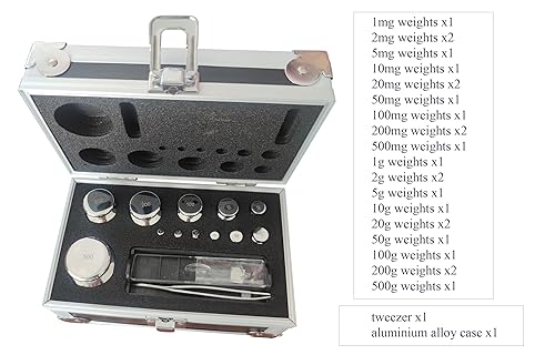 F1 Calibration Weight Kit, High Precision 1mg-500g Weights, 25 Pcs 304 Stainless Steel Weights with Aluminium Alloy Box for Lab Education - Poueer