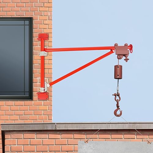 Wall Mount Jib Crane, 440lbs Capacity Wall Mount Hoist Bracket, 180° Swing Alloy Steel Heavy Duty Crane Support Arm Swing Arm Crane Bracket (Red) - Poueer