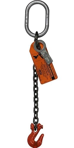 1/2' x 3' Single Leg Chain Sling | 15,000 Lbs WLL | Oblong Link-to-Grab Hook Ends | Grade 100 Alloy | 1' Master Link | for Tough Conditions | Hanes Supply (HSI) - Poueer