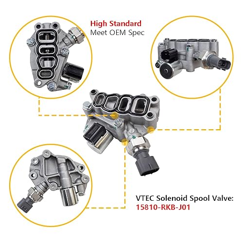 15810-RKB-J01 Engine Variable Valve Timing (VVT) Solenoid, VTEC Solenoid Spool Valve, Transmission Clutch Dual Linear Shift Solenoid | Fit for Honda Accord Odyssey Pilot V6 3.0L 3.5L | OE# 918-078 - Poueer