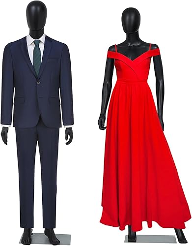 Kinfant Full Body Mannequin Set- 73 Inches Male Mannequin Full Body + 70 inches Female Body Model Stand Realistic Display Metal Base for Retail Clothing Shops, Clothing Design(Black) - Poueer