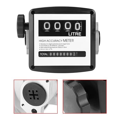 Mechanical Meter, 4 Digital Fuel Meter 1 Inch High Accuracy Gas Oil Flowmeter Counter Gauge with LCD Digital Display for Measuring, Kerosene, Gasoline - Poueer