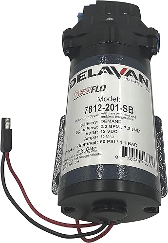 Delavan 7812-201-SB PowerFLO Electric 12 VDC Diaphragm Pump with Demand Switch, Max Fluid Temperature of 140 Degree F, 60 PSI and 2 GPM - Poueer