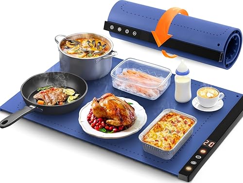 Electric Warming Tray-Full Surface Heating,Rollable & Portable,6 Heat Settings 4 Timers Auto Off-Christmas Gifts for Women Mom,Kitchen Gifts,Versatile Food Warmer for Gatherings,Parties,Everyday Use - Poueer