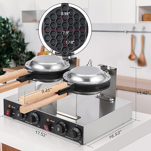 Bubble Waffle Maker 2800W Electric Bubble Waffle Maker Machine Non-stick Egg Waffle Maker Bubble Waffle Baker for Home and Commercial Use - Poueer