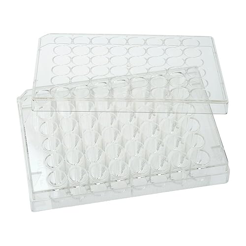 Celltreat 229147 48 Clear Polystyrene Well Tissue Culture Plate with Lid, Sterile, 0.84 cm2 Cell Growth Area, Flat Bottom, Individual Pack (Pack of 50) - Poueer