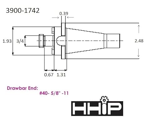 HHIP 3900-1742 NMTB 40 Taper Shell End Mill Holder, 3/4' Bore - Poueer