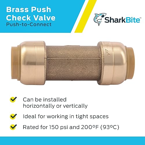 SharkBite 1 Inch Check Valve, Push to Connect Brass Plumbing Fitting, PEX Pipe, Copper, CPVC, PE-RT, HDPE, U2020-0000LFA - Poueer