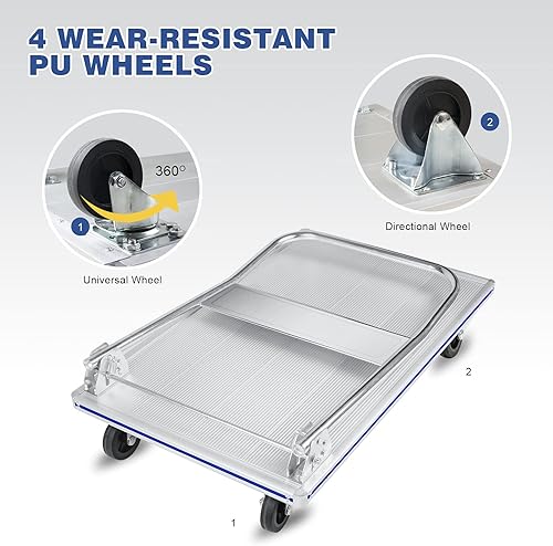 LEADALLWAY Flatbed Cart Aluminum Foldable Platform Cart 440lbs Capacity(29' Lx19 W) - Poueer