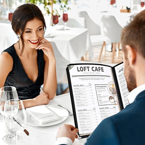 20 Pack Restaurant Menu Covers Clear Café Menu Holder Double-Stitched Edges 4 Page/8-Views Menu Book Reusable Menu Sleeves for Restaurant, Café, Bar, Easy-Insert Design - Poueer