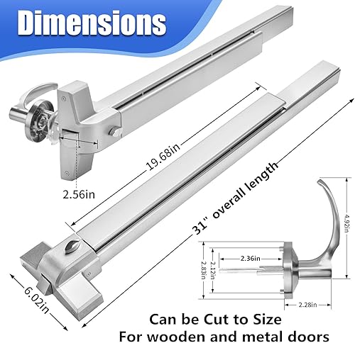 31.5”/80cm Stainless Steel Commercial Door Push Bar Panic Exit Device with Exterior Lever Handle - Fits 30'-37' Wood & Metal Doors - Poueer