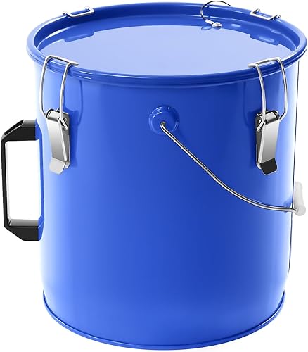 6 Gal Fryer Grease Bucket, Commercial Fryer Oil Transport Bucket with Lid, Steel Oil Disposal Caddy with Anti-Rust Coating, Handle, Lock Clips for Hot Cooking Oil Filtering (Blue) - Poueer