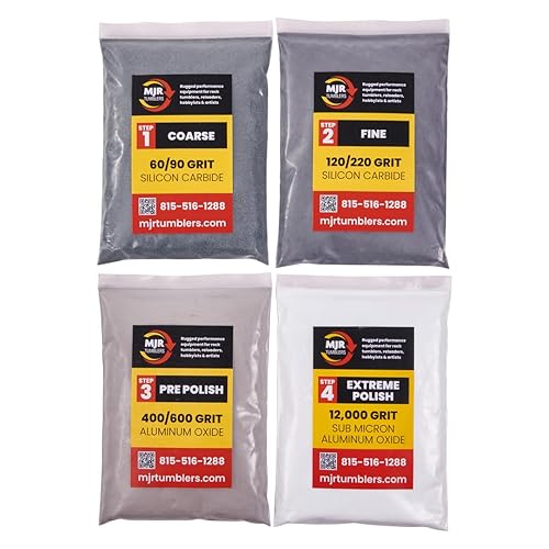 Refill Grit Kit w MJR Tumblers Premium Quality Extreme Polish 12,000 Grit Sub Micron Aluminum Oxide Polish for Unparalleled Result. For 25lb Rock Tumblers w Silicon Carbide, Disabled and Veteran Owned - Poueer
