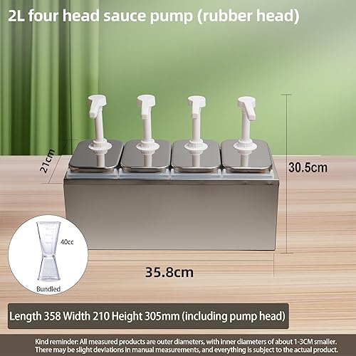 Condiment Pump Dispenser, Stainless Steel Ketchup Pump Dispenser with Measuring Jigger Set-Detachable Leak-Proof Design|for Sauce Honey Syrup Dressing|Commercial & Home Kitchen Use (2L-4jars) - Poueer