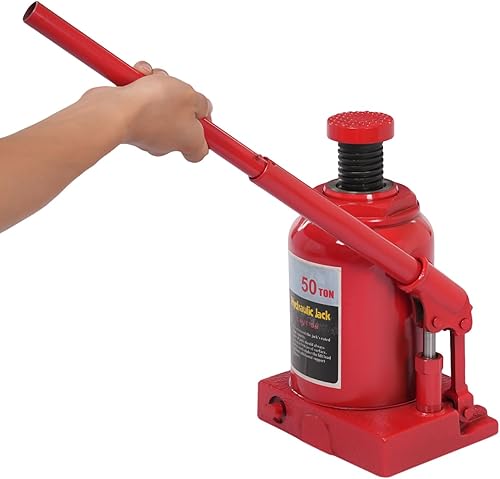 Hydraulic Welded Bottle Jack 50T(110,231lbs) Capacity for Auto Repair and House Lift, Red - Poueer