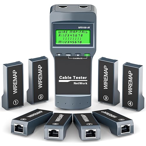 RJ45 Network Cable Tester, VXSCAN 8 Remote Units Network LAN Length Ethernet Cable Tester Kits for Cat5/CAT5e/CAT6/CAT6e - Locate The Breakage Point Length Measurement & Continuity Checking - Poueer