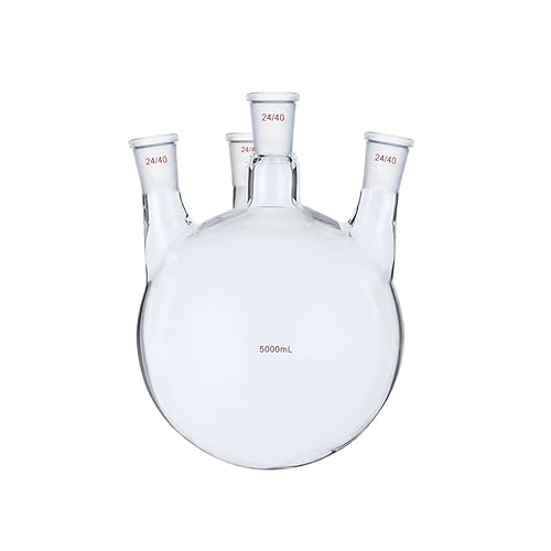5000ml,24/40,Four Necks,Round Bottom Glass Flask,5L,4-Neck Lab Boiling Bottle - Poueer