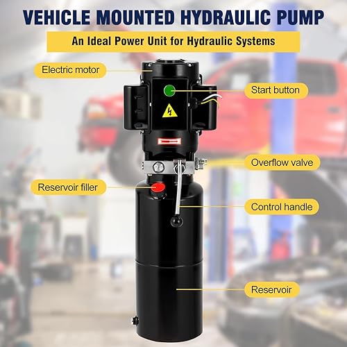 Hydraulic Power Unit, 12V 13 Quart Hydraulic Pump, Single Acting Hydraulic Power, Dump Trailer Pump with 12L Steel Tank, Car Lift Hydraulic Power Unit Fir Auto Repair - Poueer